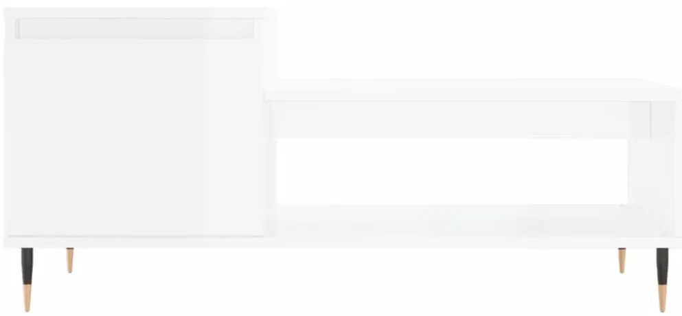 Magasfényű fehér szerelt fa dohányzóasztal 100 x 50 x 45 cm