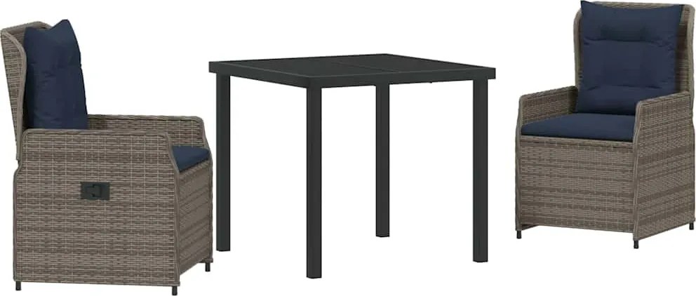 vidaXL Kert étkező szett 3 pcs Szürke Poli rattan