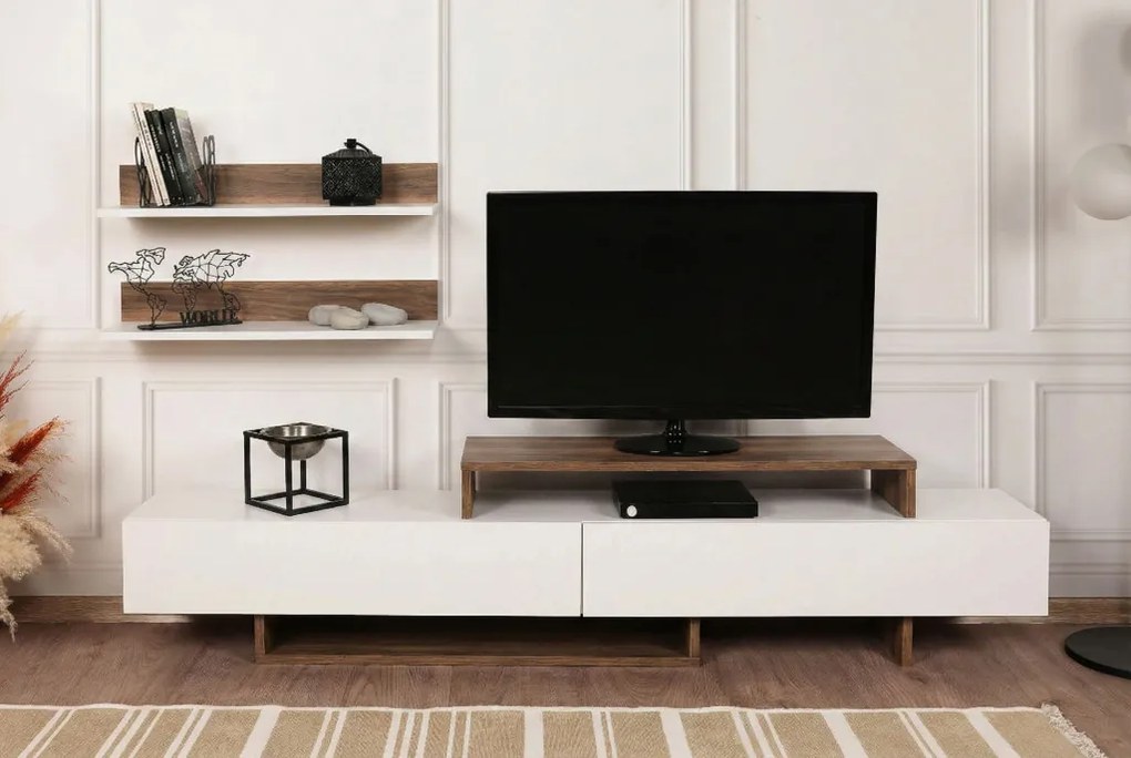 Nirvana TV-állvány, fehér-teak, 180 cm