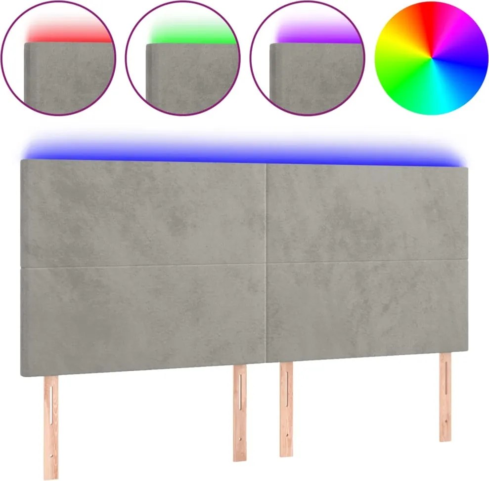 vidaXL világosszürke bársony LED-es fejtámla 160x5x118/128 cm
