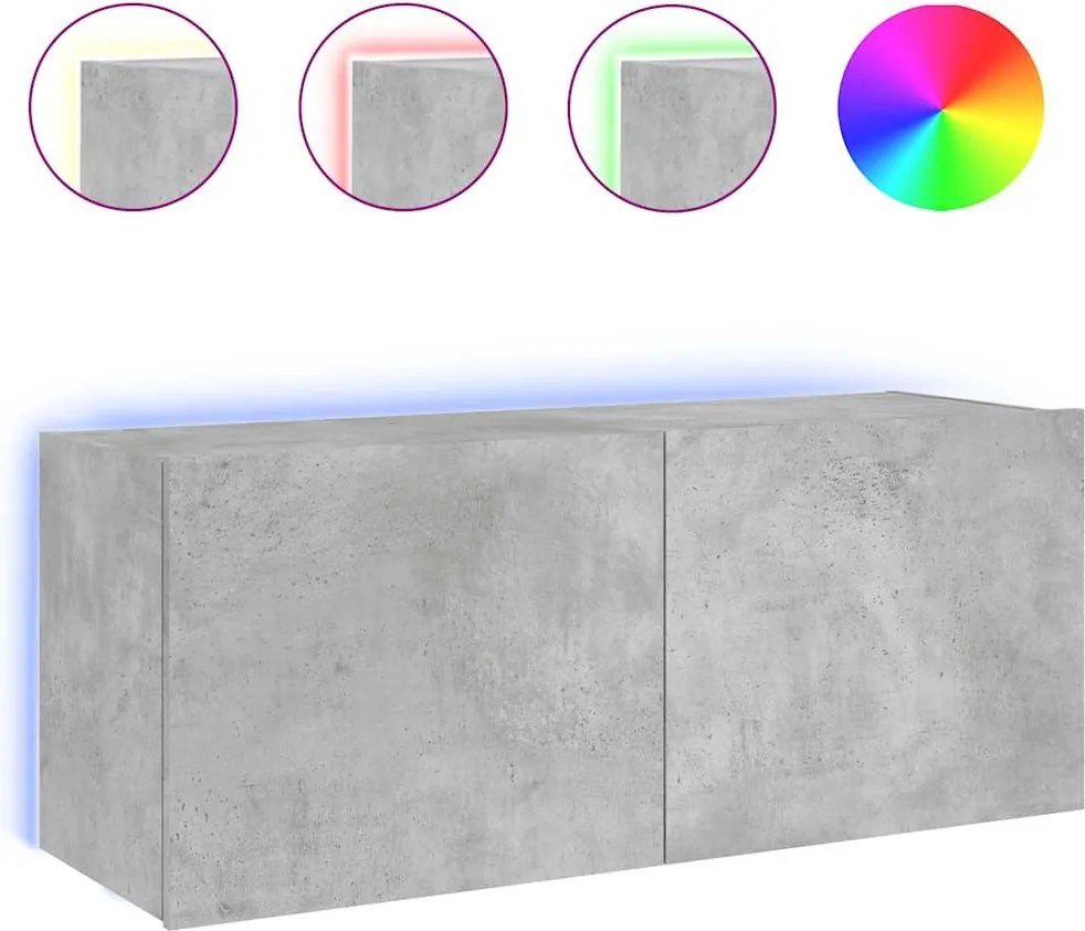 vidaXL betonszürke fal TV-szekrény LED-világítással 100 x 35 x 41 cm
