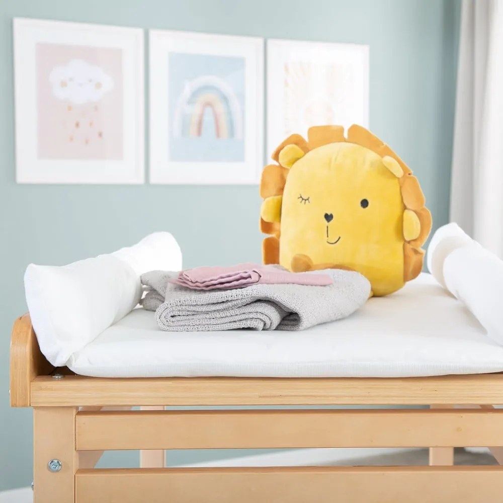 Fehér-natúr színű pelenkázó feltét nyírfa dekorral Baby Pool – Roba