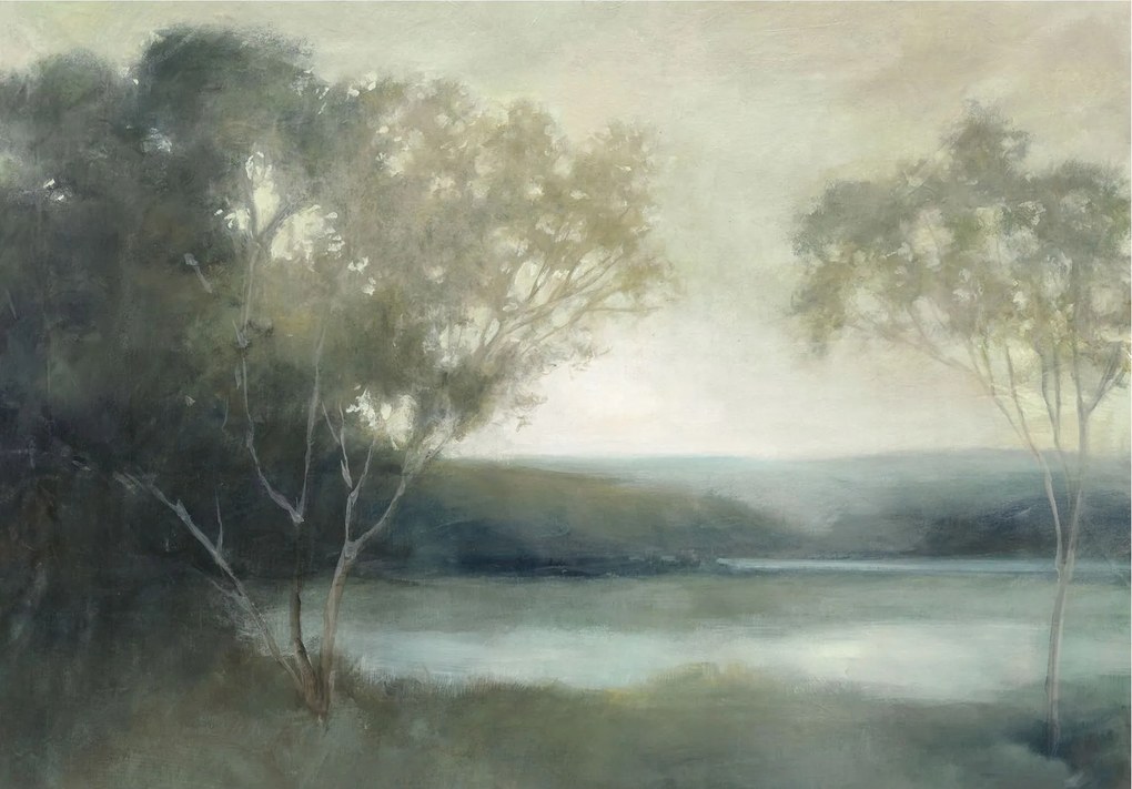 Flizelin fotótapéta Tó a ködben fák dombok természet 208x146 +ragasztó