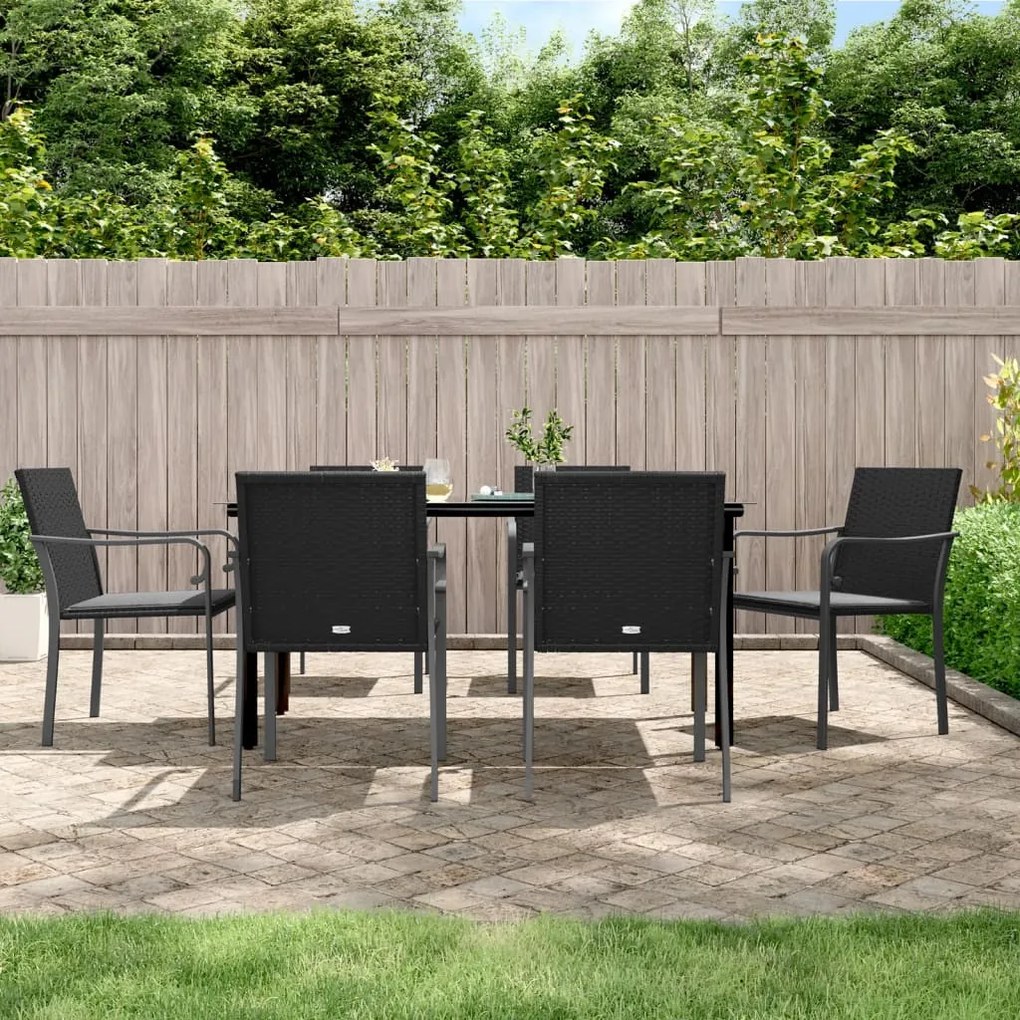 7 részes polyrattan és acél kerti étkezőgarnitúra párnával