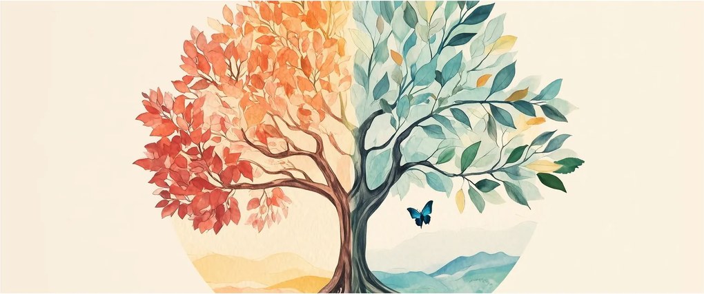 Kép – Duális fa pillangóval (120x50 cm)