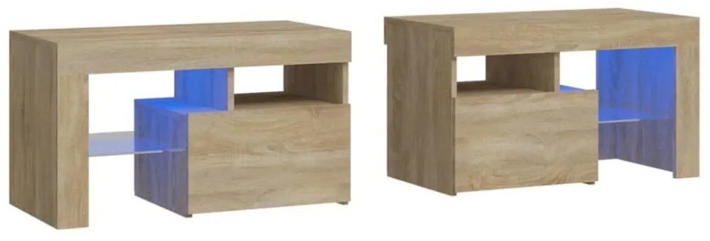 2 db sonoma tölgy színű LED-lámpás éjjeliszekrény 70x36,5x40 cm