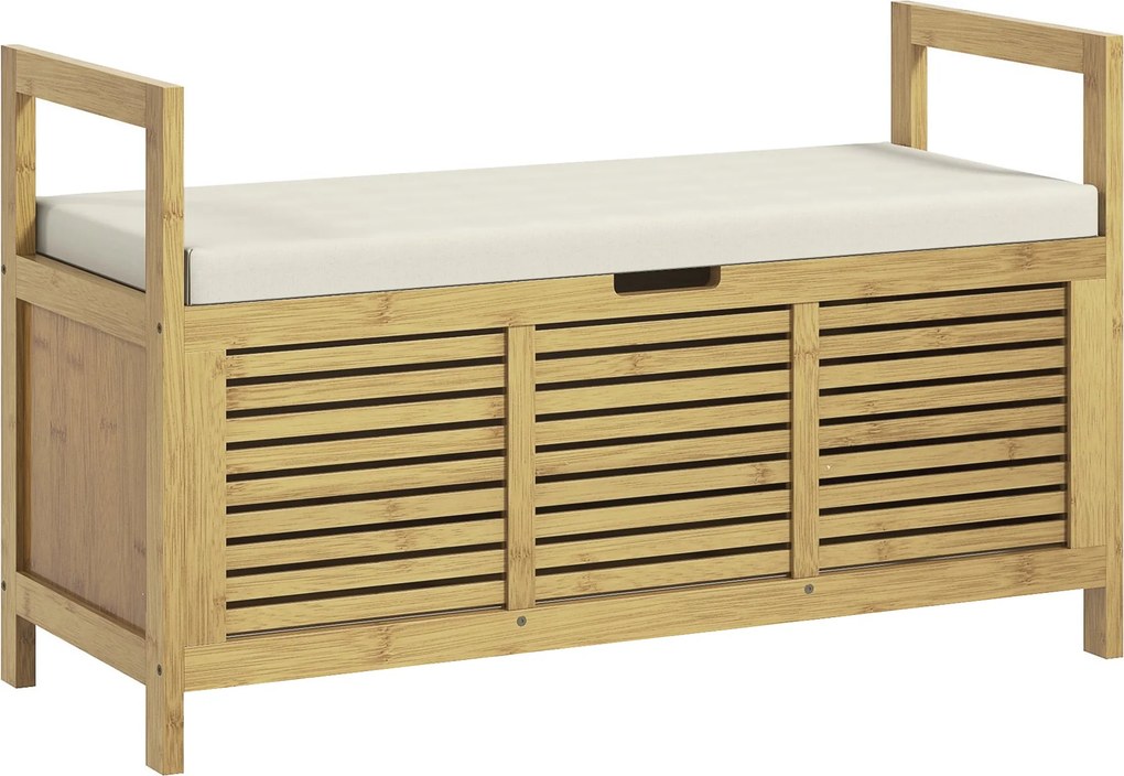 HOMCOM Cipőpados ülőke, Bambusz, tárolós padsor, Kabátakasztós ülőke, tároló pad nappaliba, előszobába, 100 x 40 x 60 cm, természetes | Aosom