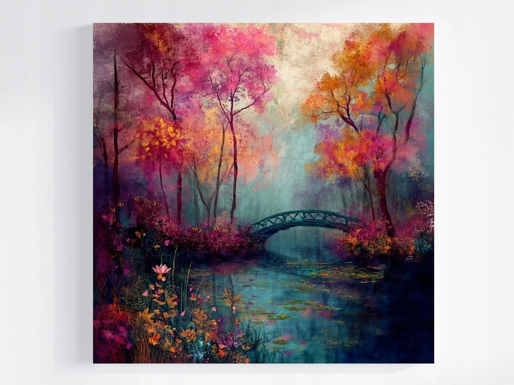 Vászonkép Canvas Tájkép Park Tó Ősz Híd Érmék 80x80