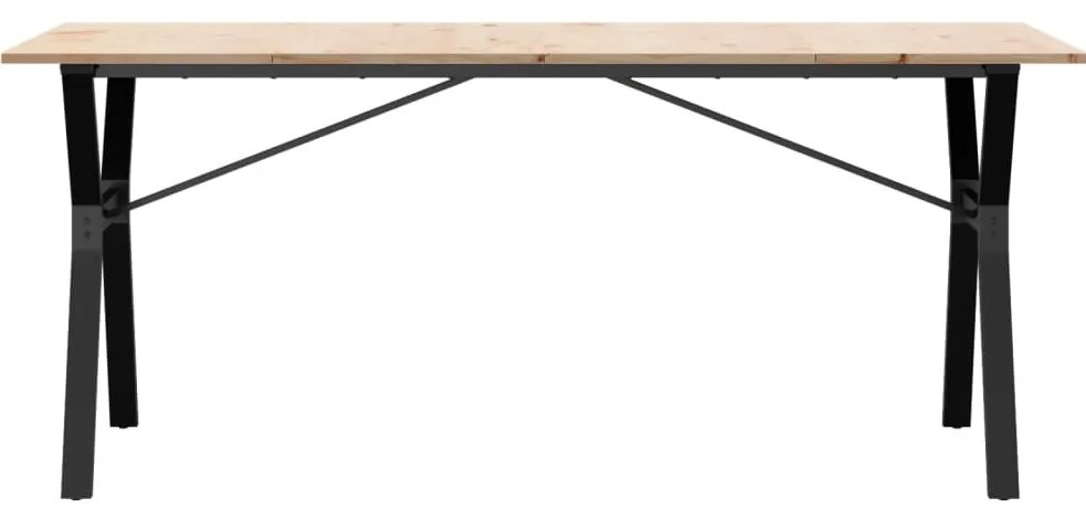 Tömör fenyőfa és acél étkezőasztal Y-vázzal 180x90x75 cm