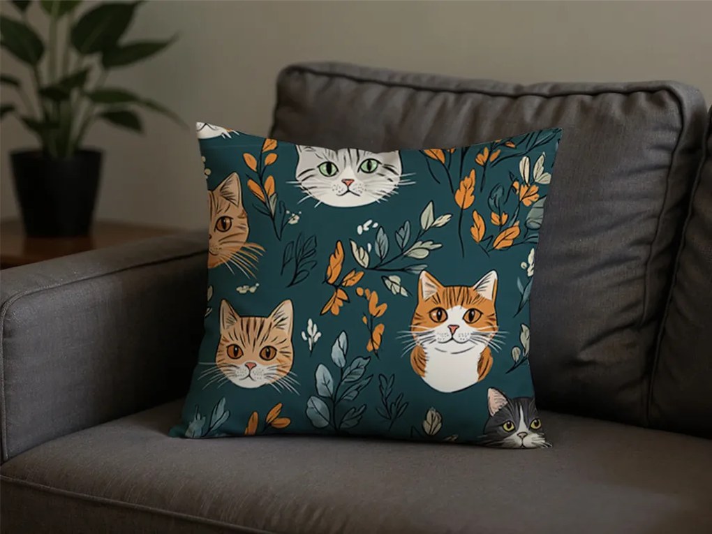 Pamut párnahuzat CATTAMI POLY 45x45 cm, sötétzöld