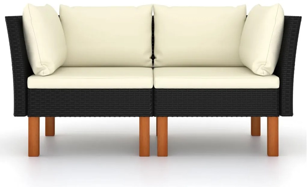 vidaXL 2 db polyrattan és tömör eukaliptuszfa sarokkanapé