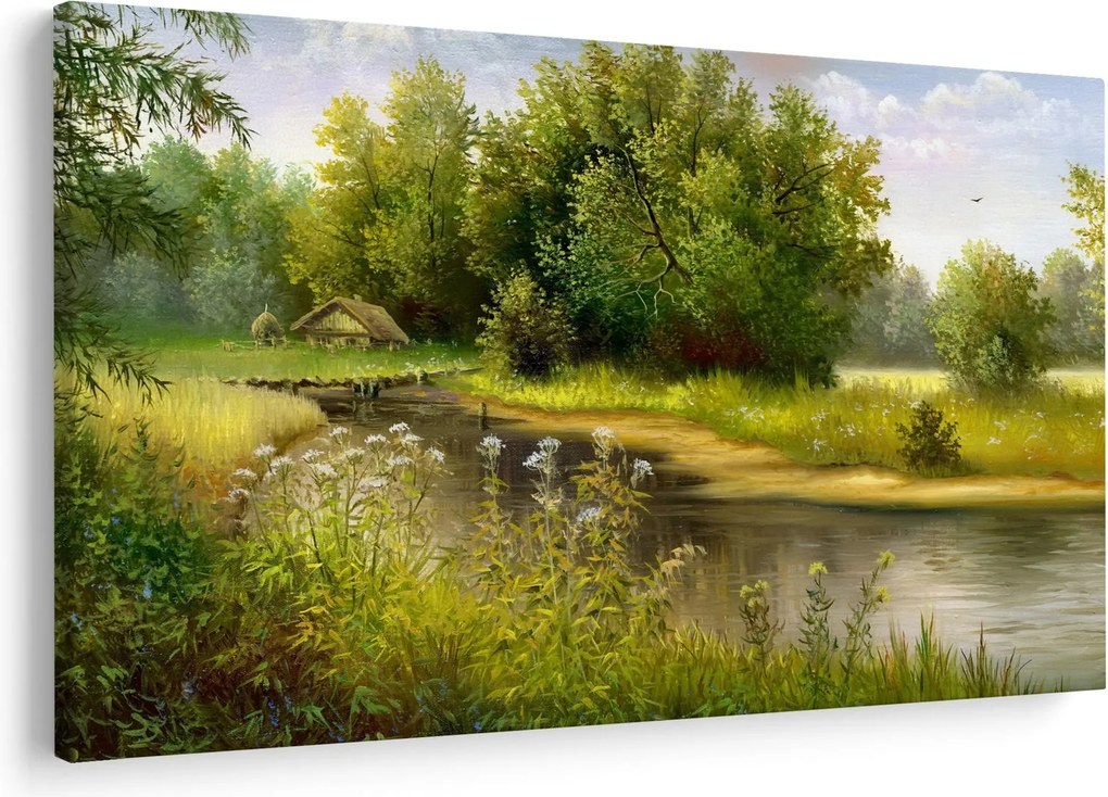 Kép - folyó az erdőnél, olajfestmény (90x60 cm)