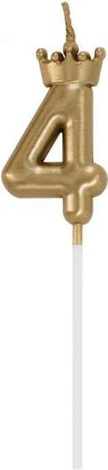 Arany Champagne Crown 4-es számgyertya, tortagyertya 6 cm