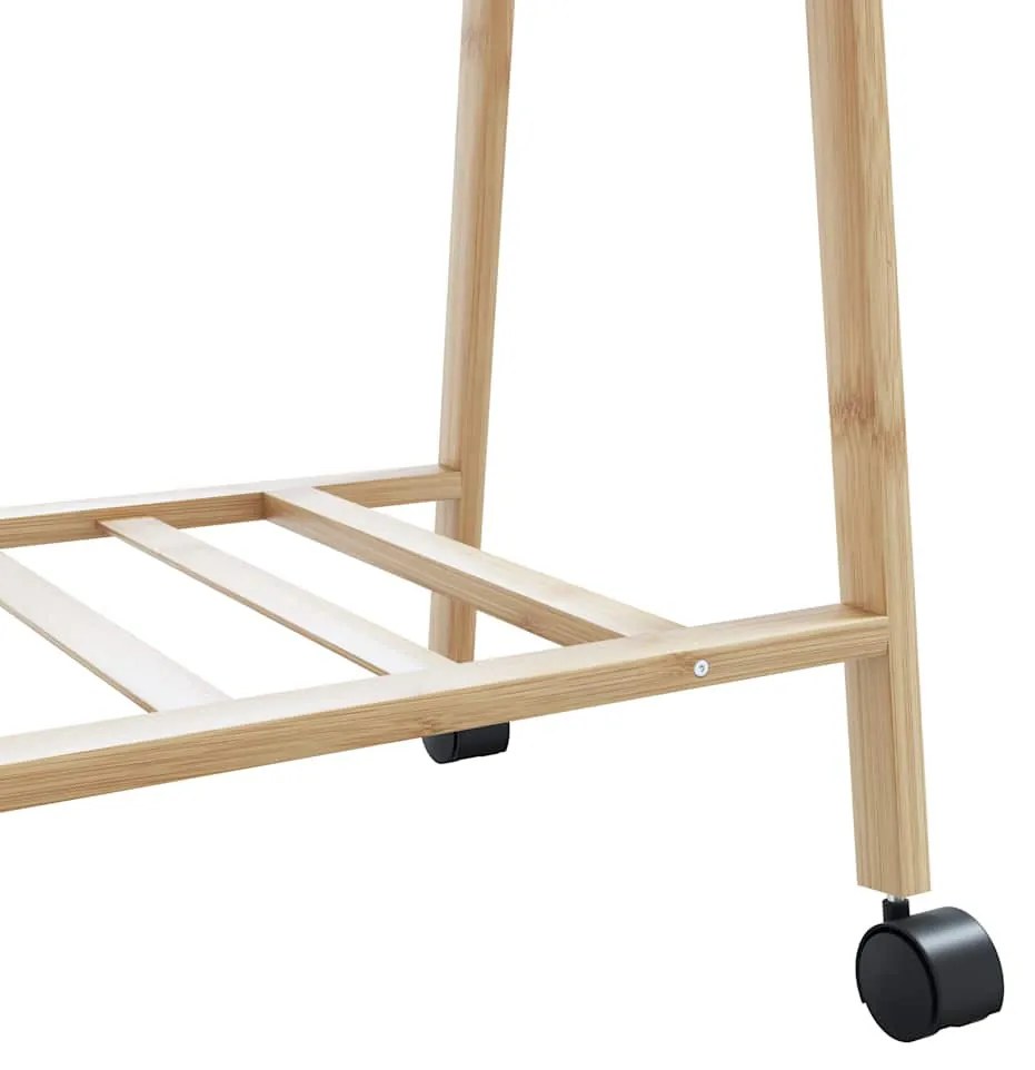 bambusz ruhaállvány polcokkal és kerekekkel 96x45,5x155,5 cm