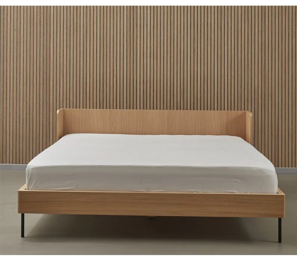 Natúr színű franciaágy tölgyfa dekorral 160x200 cm Wrap – Bonami Selection