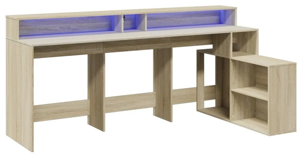 sonoma tölgy színű szerelt fa íróasztal LED-ekkel 200x104x91 cm