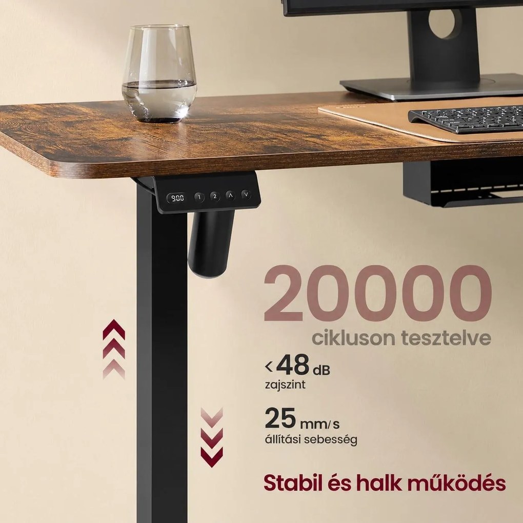 Elektromos magasságállítható L-alakú íróasztal, 140 x 160 cm, töltőállomással, 2 memóriahelly