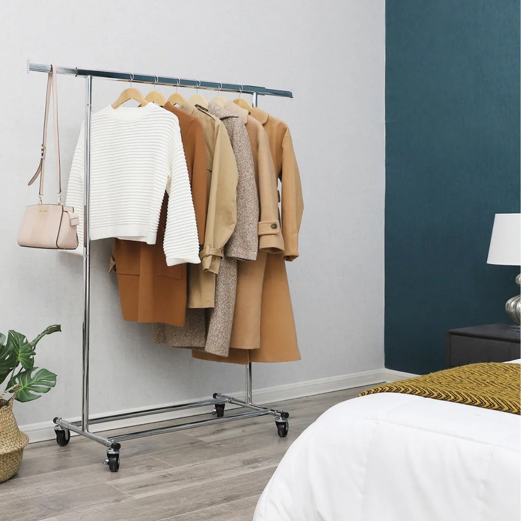 INEZ ruhatartó állvány kerekekkel, max. 90 kg, 83,5x45x160cm, ezüst Jurhan