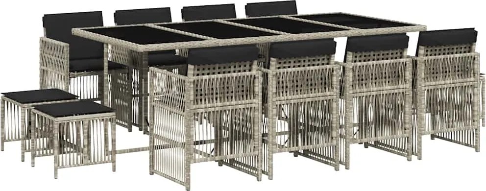 vidaXL 13 részes szürke polyrattan kerti étkezőgarnitúra párnákkal