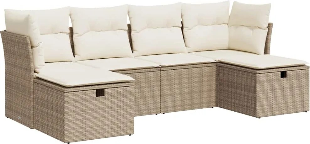 vidaXL 6 részes bézs polyrattan kerti ülőgarnitúra párnával