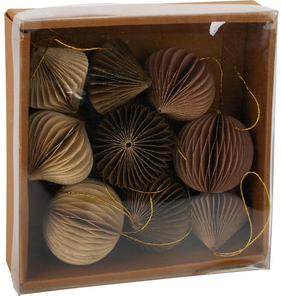 Ornaments 9 db-os karácsonyi díszkészlet, bézs-barna, 6 cm, honeycomb