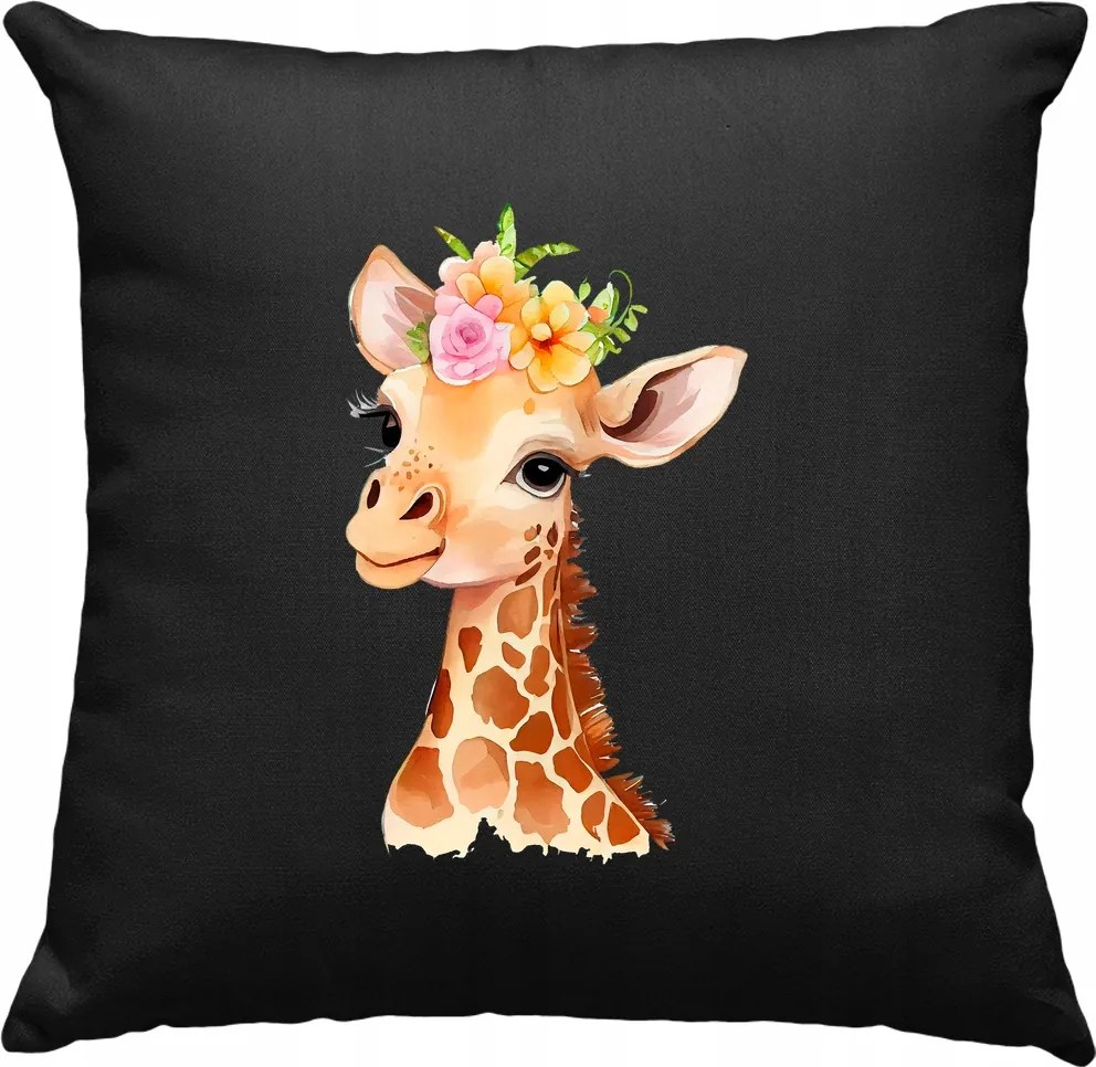 Bájos zsiráf párna virágokkal, fekete