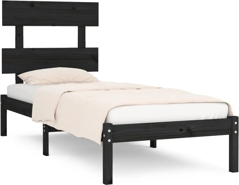 vidaXL fekete tömör fa ágykeret 100 x 200 cm