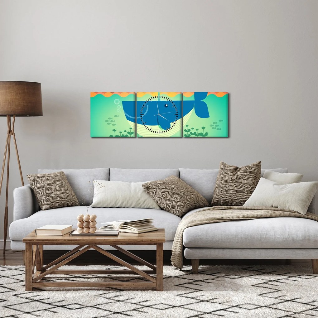 Kép - Vidám bálna a tengerben (órával) (90x30 cm)