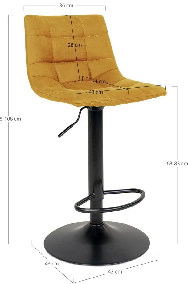 Sárga bárszék szett 2 db-os 88 cm Middelfart – House Nordic