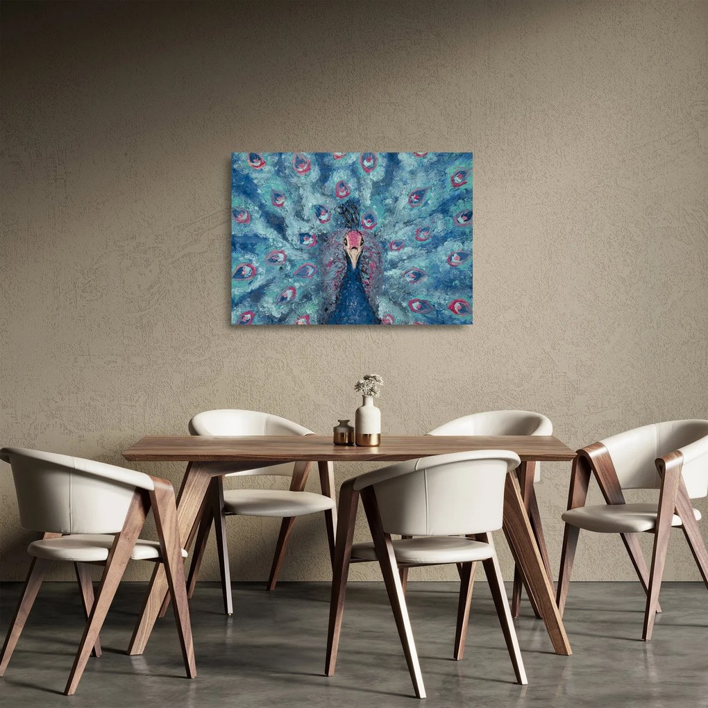Egy festett páva képe (üvegen) (70x50 cm)