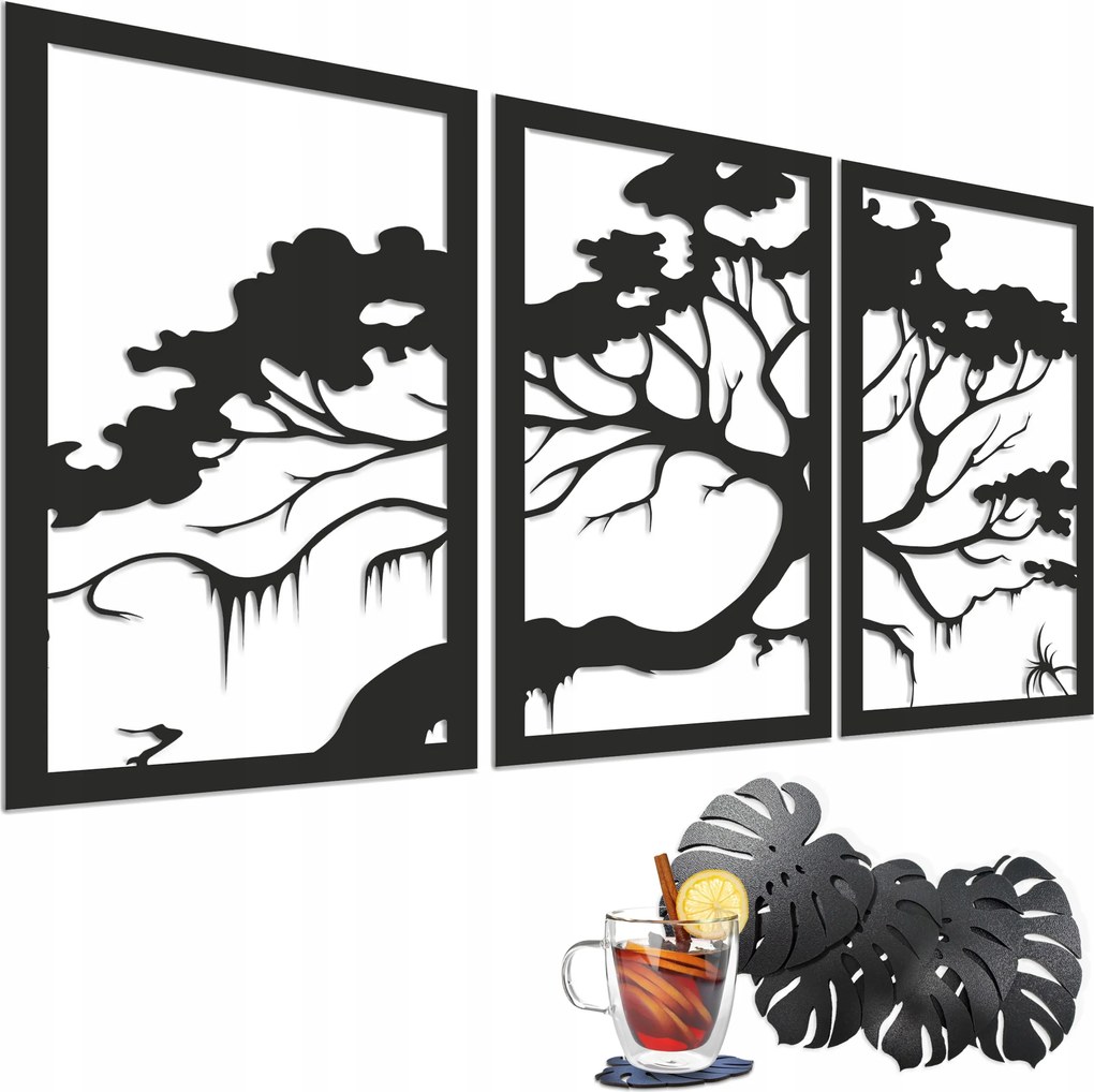 3D triptichon falra Áttört panel Fa fali dekoráció Vászonkép 56x96