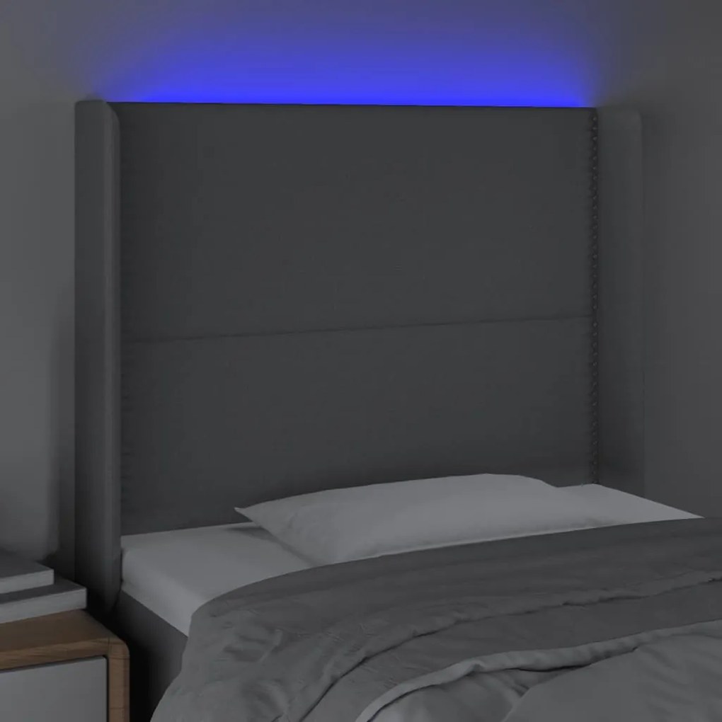 világosszürke szövet LED-es fejtámla 83x16x118/128 cm