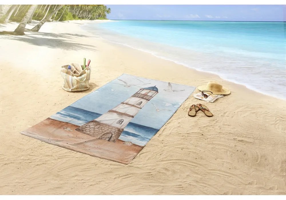 Kék-barna bársony strandtörölköző 100x180 cm Berlin – Good Morning