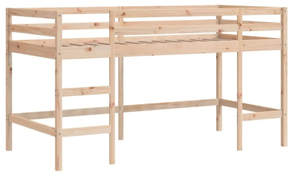 fehér-fekete tömör fenyő gyerek galériaágy függönnyel 90x190 cm