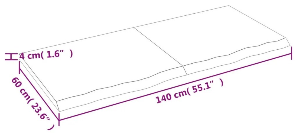 világosbarna kezelt tömör tölgyfa fali polc 140 x 60 x (2-4) cm