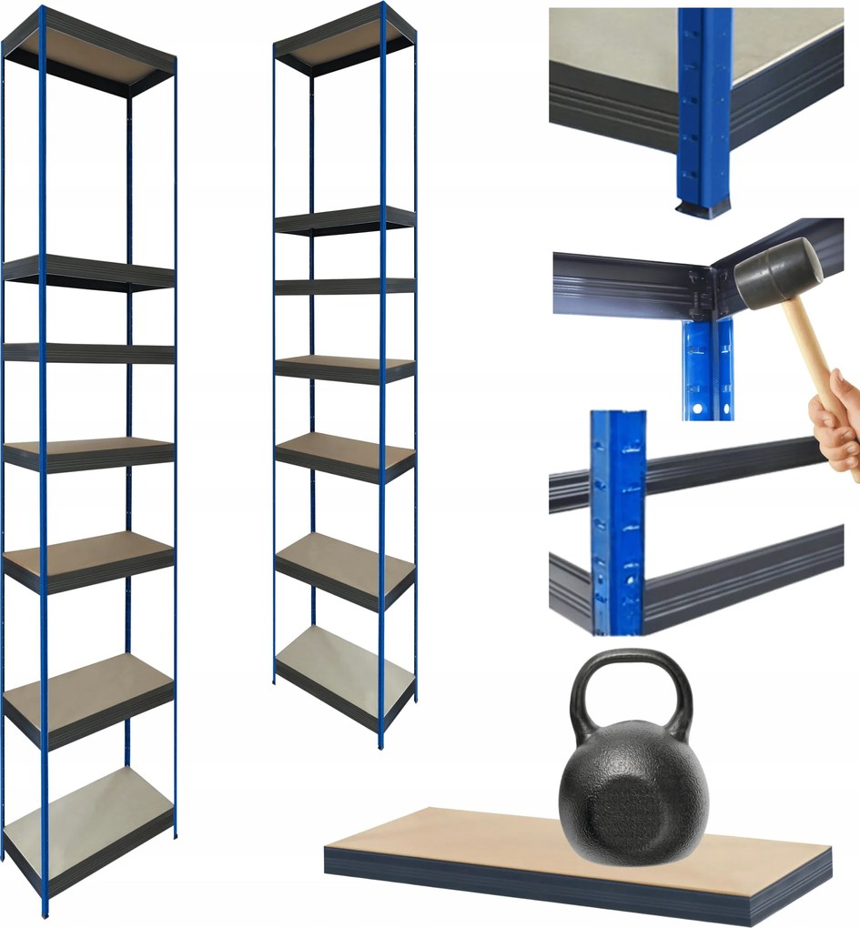 Tárolószekrény fém állvány Helios 270x30x30cm 7Px175kg Tömör Kék