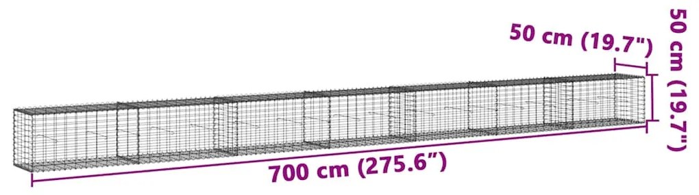 horganyzott vas gabion kosár fedéllel 700 x 50 x 50 cm