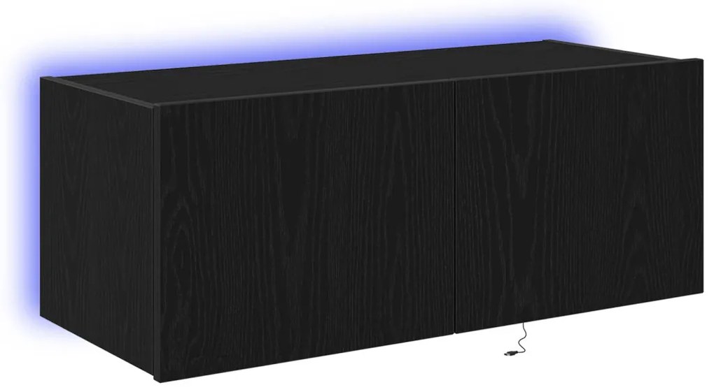 LED világítással ellátott TV faliszekrény Fekete tölgy 80x35x31 cm
