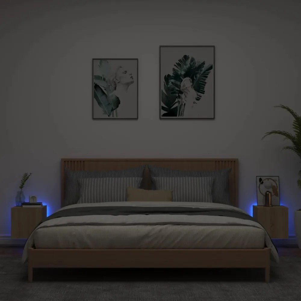 2 db sonoma tölgy színű fali TV-szekrény LED-del 30,5x35x30 cm