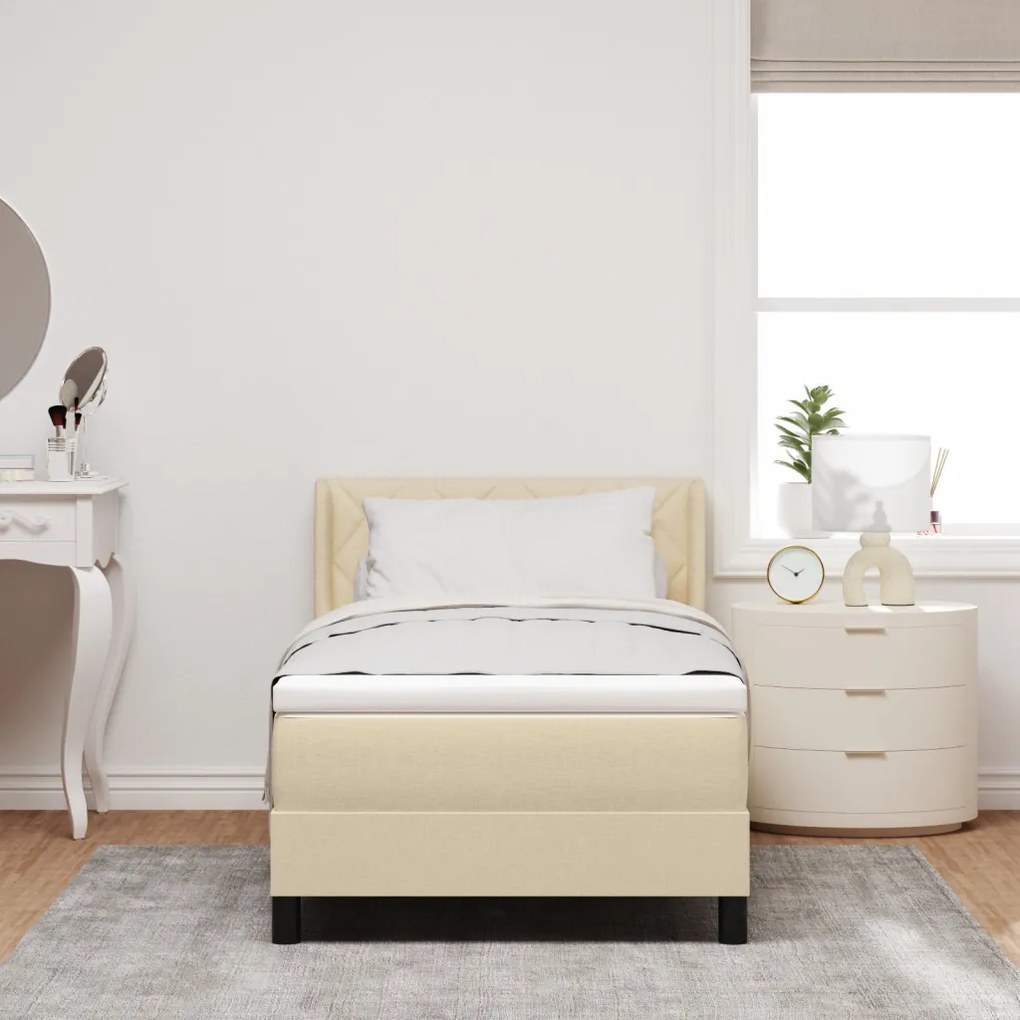 Boxspring Ágy Mattal, Krém, 90 x 200 cm, Szövet