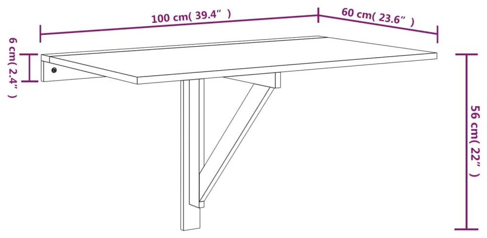 betonszürke szerelt fa összecsukható fali asztal 100x60x56 cm