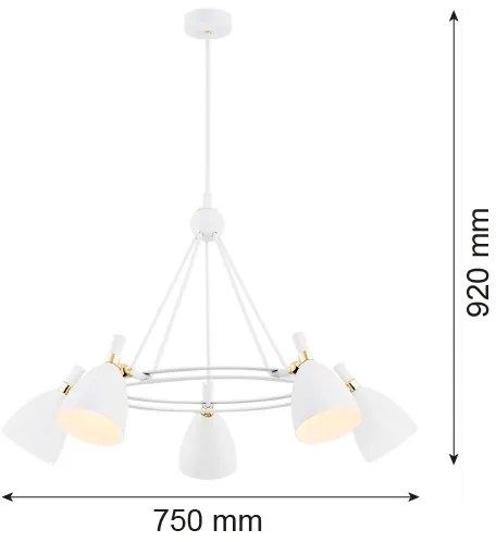Argon 2117 - Csillár rúdon CHARLOTTE 5xE27/15W/230V fehér/arany