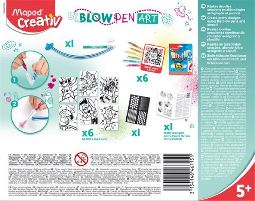 Fújós filctoll készlet, csíkozás, MAPED CREATIV Blow pen Art (IMAC846715)
