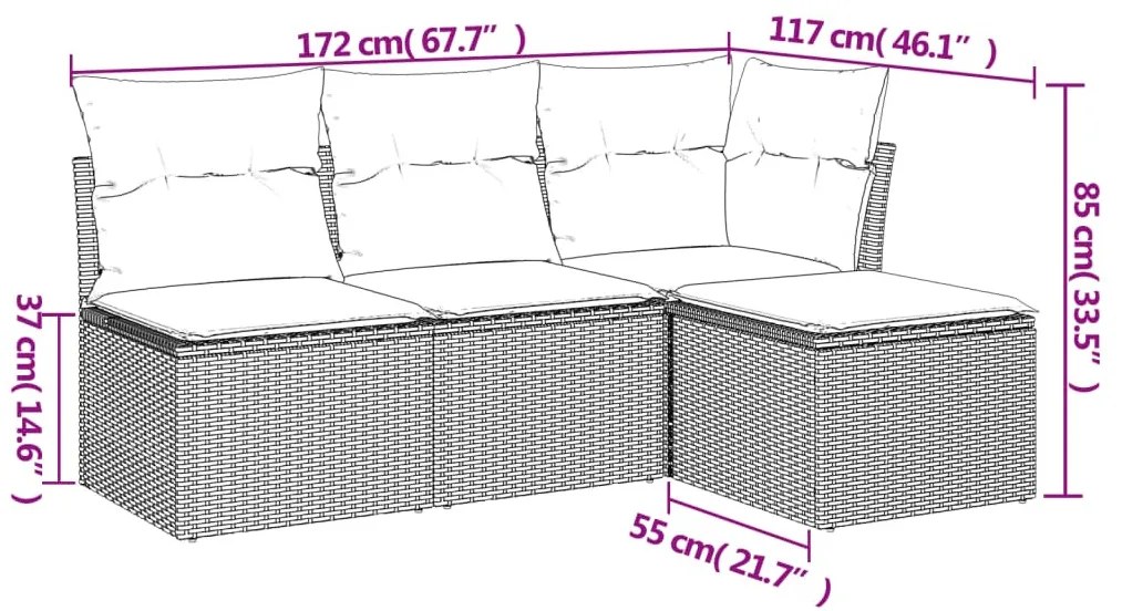 4 részes szürke polyrattan kerti ülőgarnitúra párnákkal