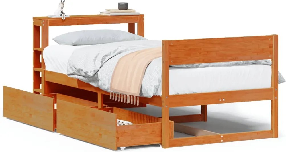 vidaXL viaszbarna tömör fenyőfa ágy matrac nélkül 100 x 200 cm