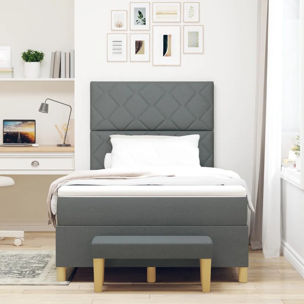 Box Spring Ágy Matraccal és Pad Sötétszürke 120x190 cm Textil