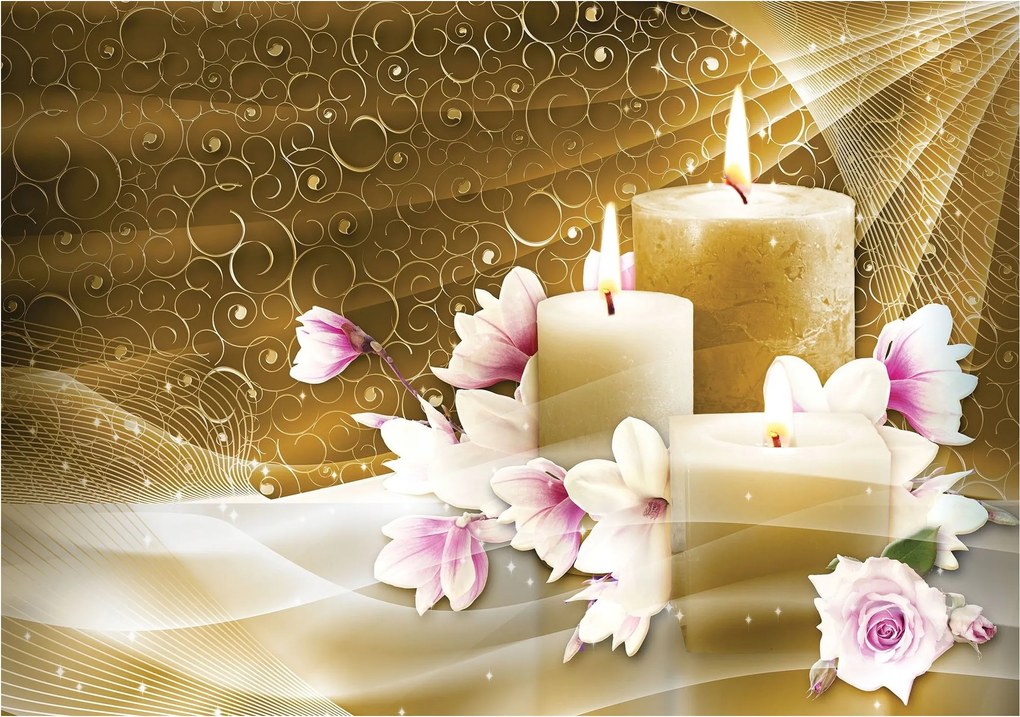 Flizelin fotótapéta Gyertyák Rózsa arany Elegancia Romantika 250x175 +ragasztó