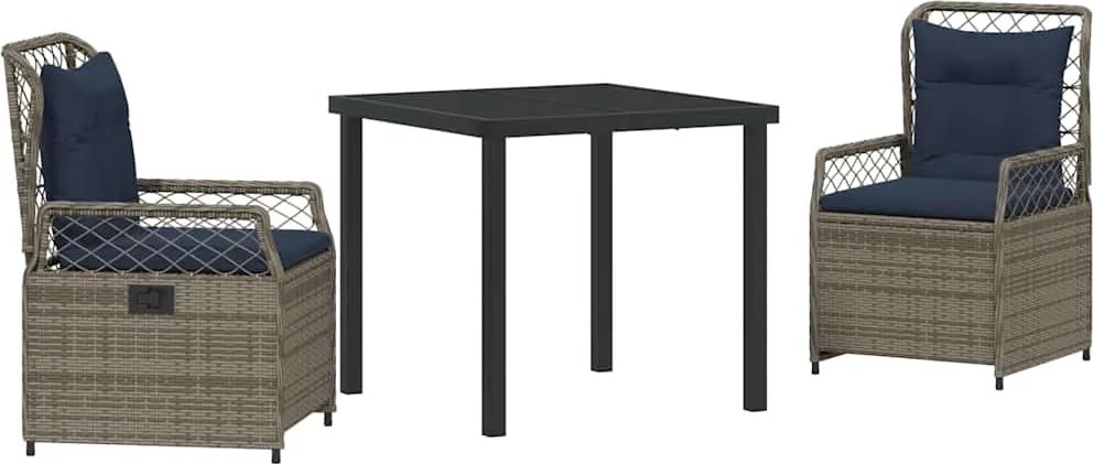 vidaXL Kert étkező szett 3 pcs Szürke polirattan