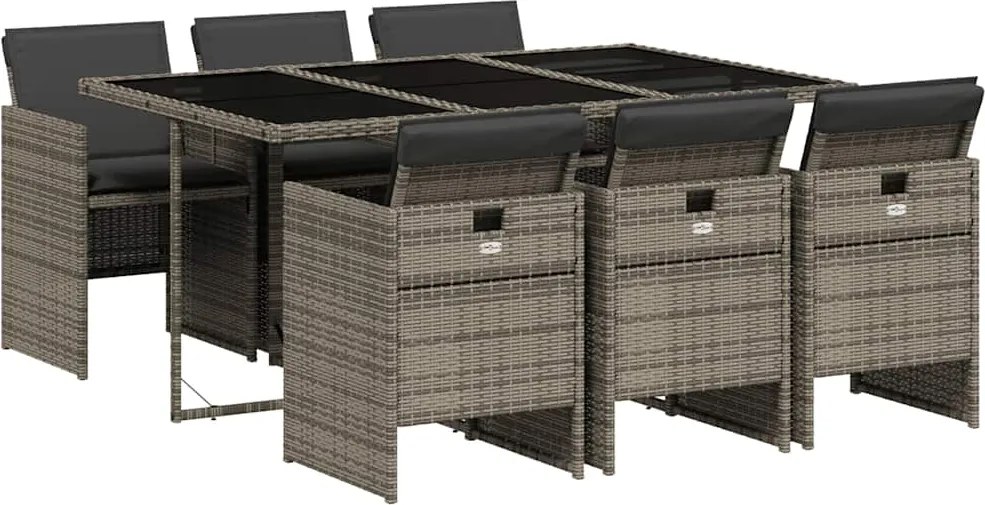 vidaXL 7 részes szürke polyrattan kerti étkezőgarnitúra párnával