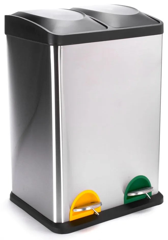 Matt ezüstszínű acél szelektív pedálos szemetes 2x20 l Tri Selectif – MSV
